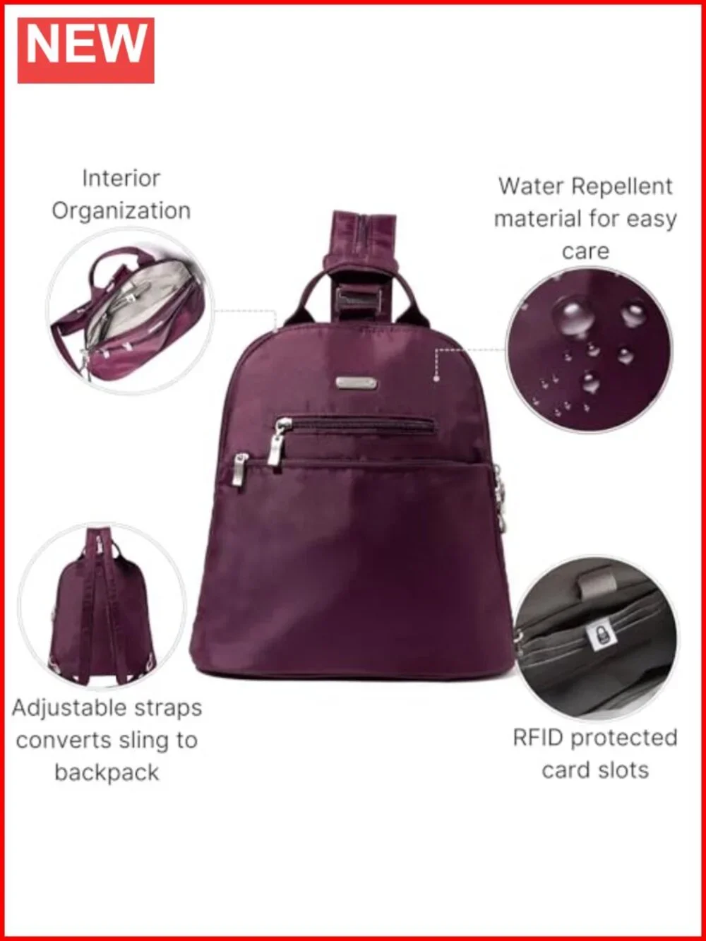 Convertible Backpack Sling Travel Daypack RFID Blocking Lightweight Machine